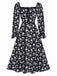 1940s Drawstring Slit Square Neck Floral Dress, vintage dress, retro fashion, floral print - perfect for women who love vintage and retro fashion