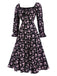 1940s Drawstring Slit Square Neck Floral Dress, vintage dress, retro fashion, floral print - perfect for women who love vintage and retro fashion