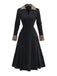 Black 1940s Leopard Faux Fur Trim Ribbed Knit Dress - vintage dress, retro fashion, classic black