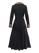 Black 1940s Leopard Faux Fur Trim Ribbed Knit Dress - vintage dress, retro fashion, classic black