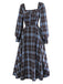 Blue Grey 1940s Plaid Sweetheart Neck Brushed Dress - vintage dress, retro fashion