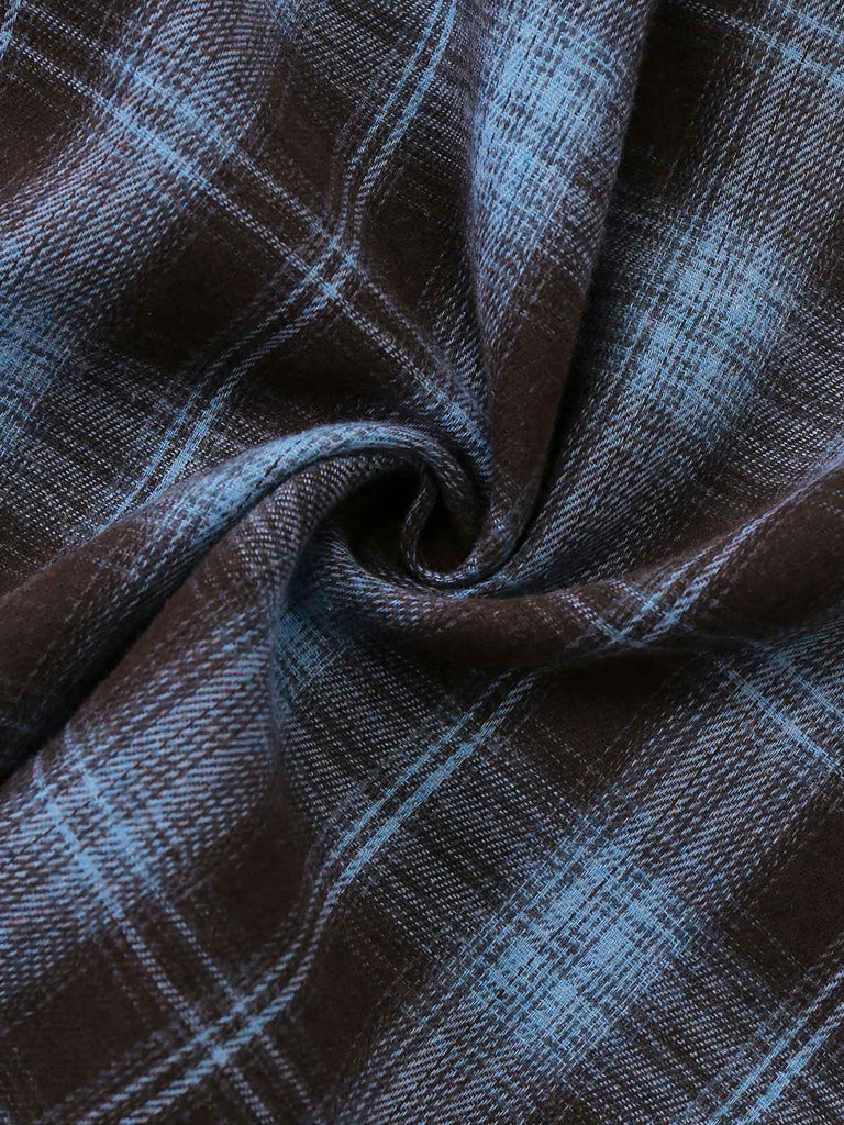 Blue Grey 1940s Plaid Sweetheart Neck Brushed Dress - vintage dress, retro fashion