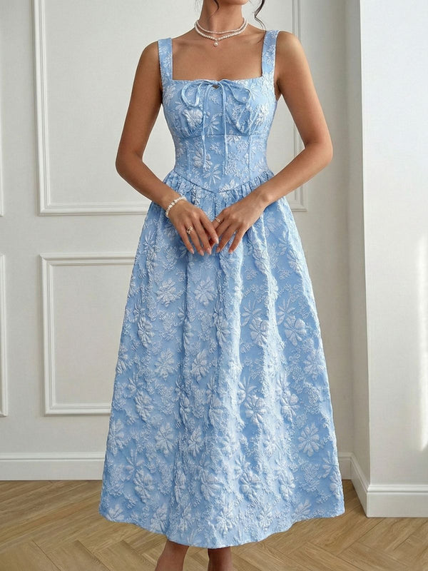 square neck empire waist dress T262015 Delightful Printed Organza A-line Gown with Empire Waist and Back Square Neckline