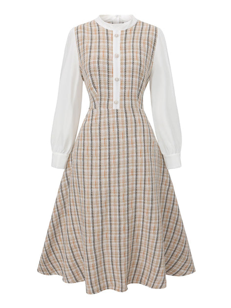 Vintage 1940s Patchwork Long Sleeve Midi Housewife Church Dress