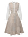 Khaki 1940s Vintage Style Patchwork Long Sleeve Dress - vintage dress, retro fashion