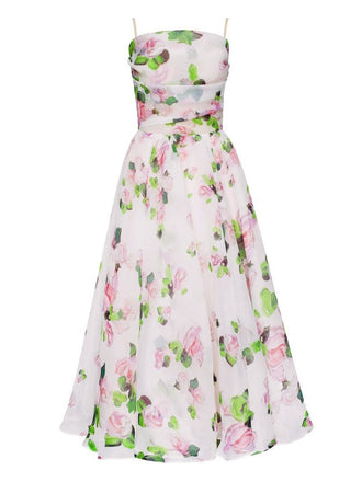 Multicolor 1940s Organza Floral Spaghetti Straps Dress - vintage dress, retro fashion
