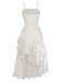 White 1940s Satin Tiered Spaghetti Strap Ruched Dress - vintage dress, retro fashion, elegant red
