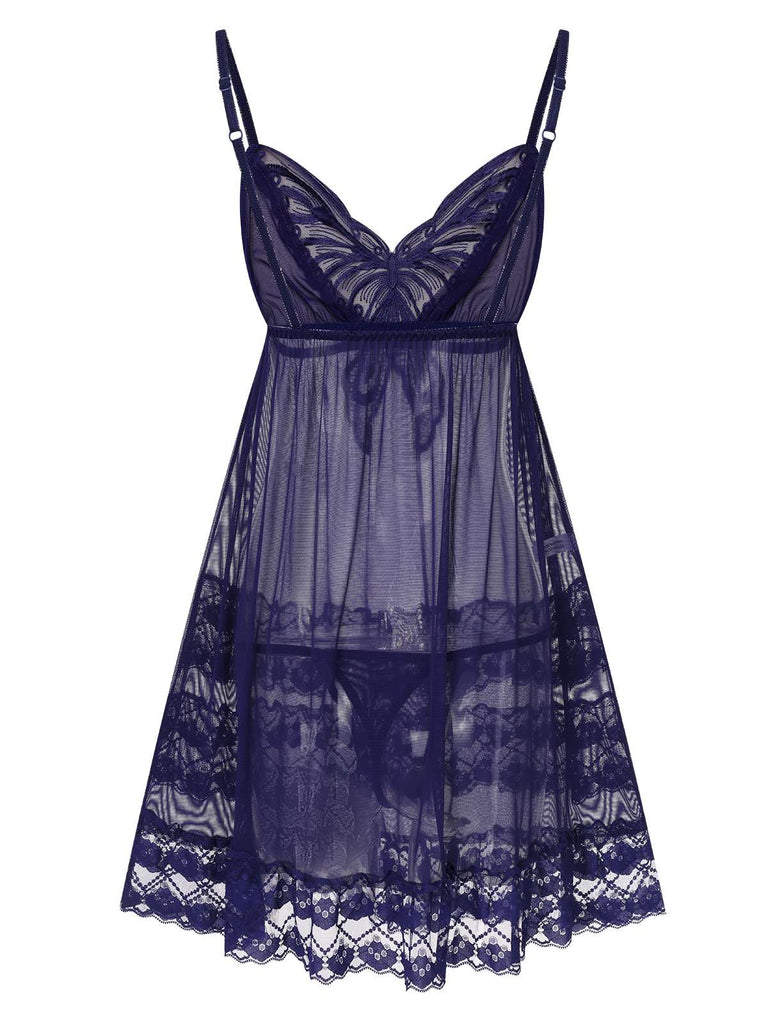 Women's Embroidered Lace Butterfly Sheer Nightgown Women's Embroidered Lace Butterfly Sheer Nightgown