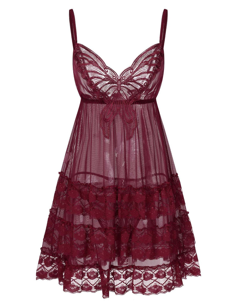 1940s Embroidered Lace Butterfly Sheer Nightgown | Retro Stage 1940s Embroidered Lace Butterfly Sheer Nightgown | Retro Stage