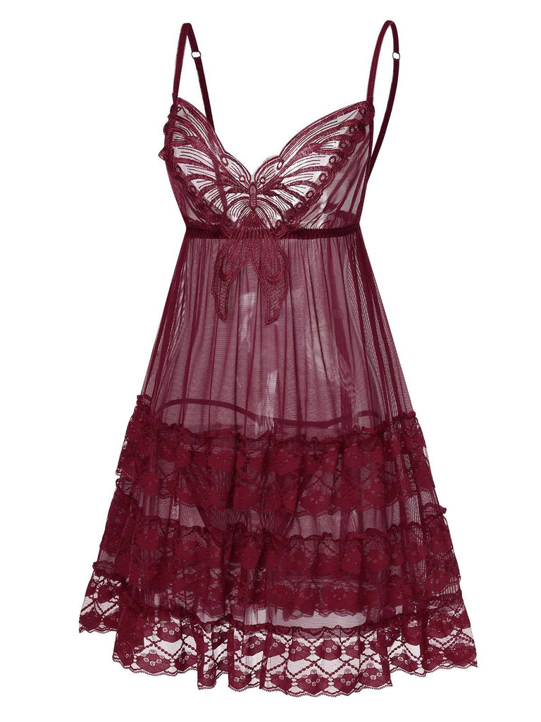 1940s Embroidered Lace Butterfly Sheer Nightgown | Retro Stage 1940s Embroidered Lace Butterfly Sheer Nightgown | Retro Stage