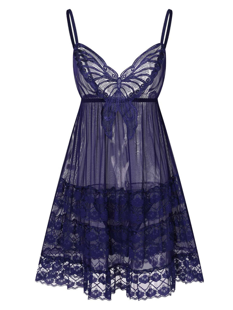 Women's Embroidered Lace Butterfly Sheer Nightgown