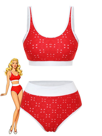 1940s Eyelet High Waisted Color Block Tankini Set - vintage fashion, retro style