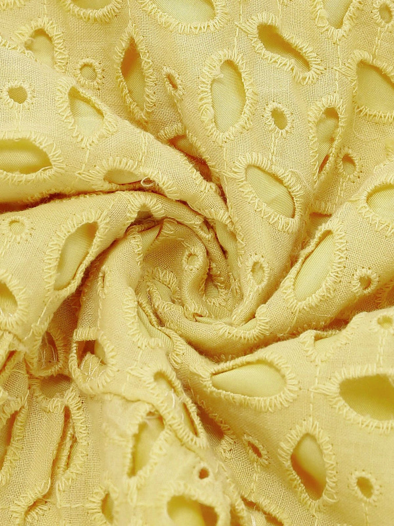 Yellow 1940s Eyelet Lace V-neck Tiered Maxi Dress | Retro Stage