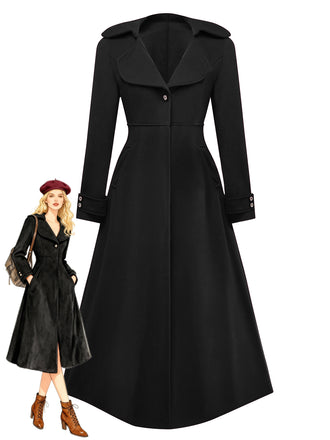 1940s Faux-Wool Notched Collar Long Coat - vintage fashion, retro style