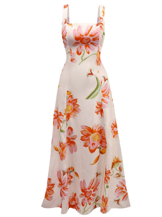 She slips into this 1940s Floral Backless Wide Strap Dress and suddenly it's a 1940s daydream