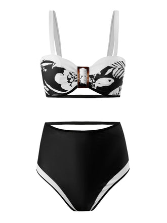 She's wearing 1940s Floral Contrast Patchwork Strap Swimsuit and the whole beach remembers the 1940s