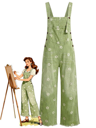 1940s Floral Denim Patchwork Classic Jumpsuit 5