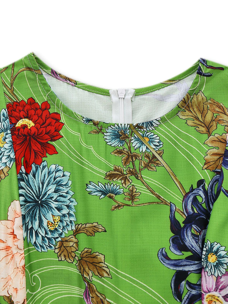 1940s Floral Doodle Puff Sleeve Dress - vintage dress, retro fashion