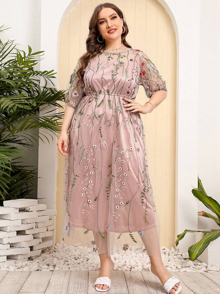 1940s Floral Embroidered Mesh Dress — a 1940s silh