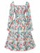 1940s Floral Lace-Up Square Neck Bell Sleeve Dress - vintage dress, retro fashion