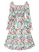 1940s Floral Lace-Up Square Neck Bell Sleeve Dress - vintage dress, retro fashion