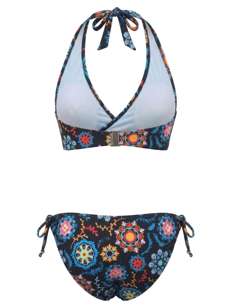 1940s Floral Print Halter Tankini Set - vintage fashion, retro style
