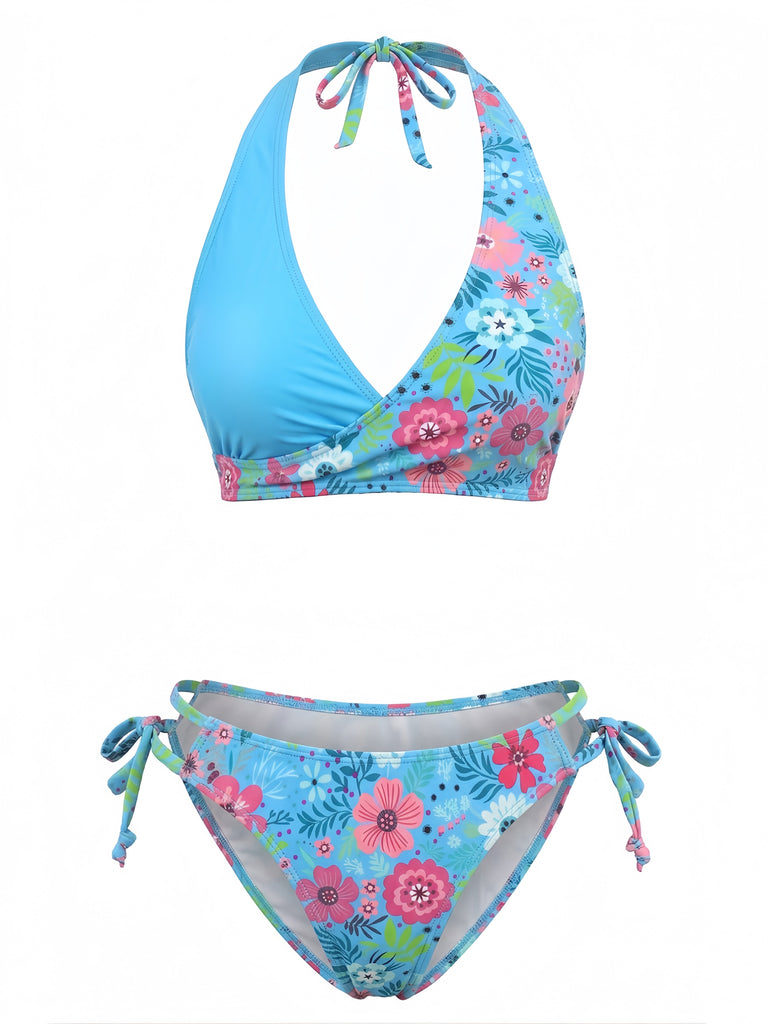 1940s Floral Print Halter Tankini Set - vintage fashion, retro style