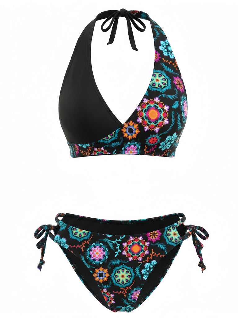 1940s Floral Print Halter Tankini Set - vintage fashion, retro style