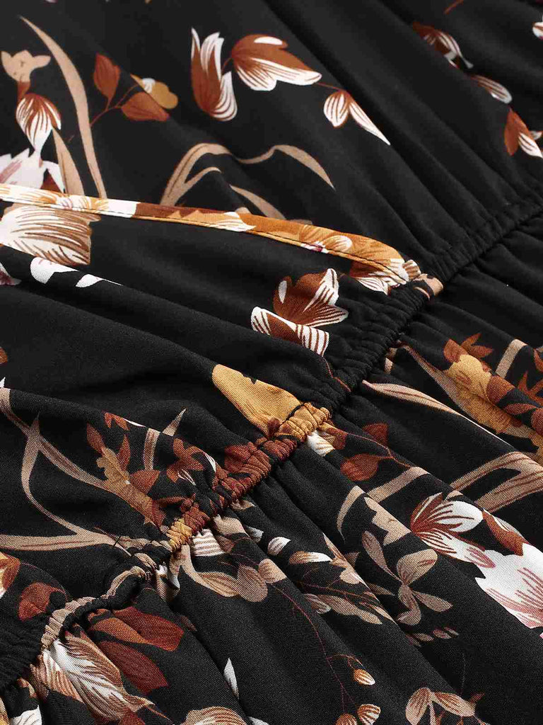 1940s Floral Print V-Neck Wrap Long Sleeve Dress, vintage dress, retro fashion, floral print - perfect for women who love vintage and retro fashion