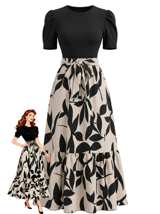 1940s Print Round Neck Dress