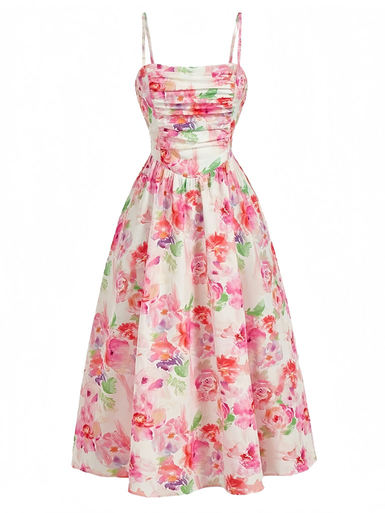 1940s Floral Ruched Camisole Midi Dress 1940s Floral Ruched Camisole Midi Dress