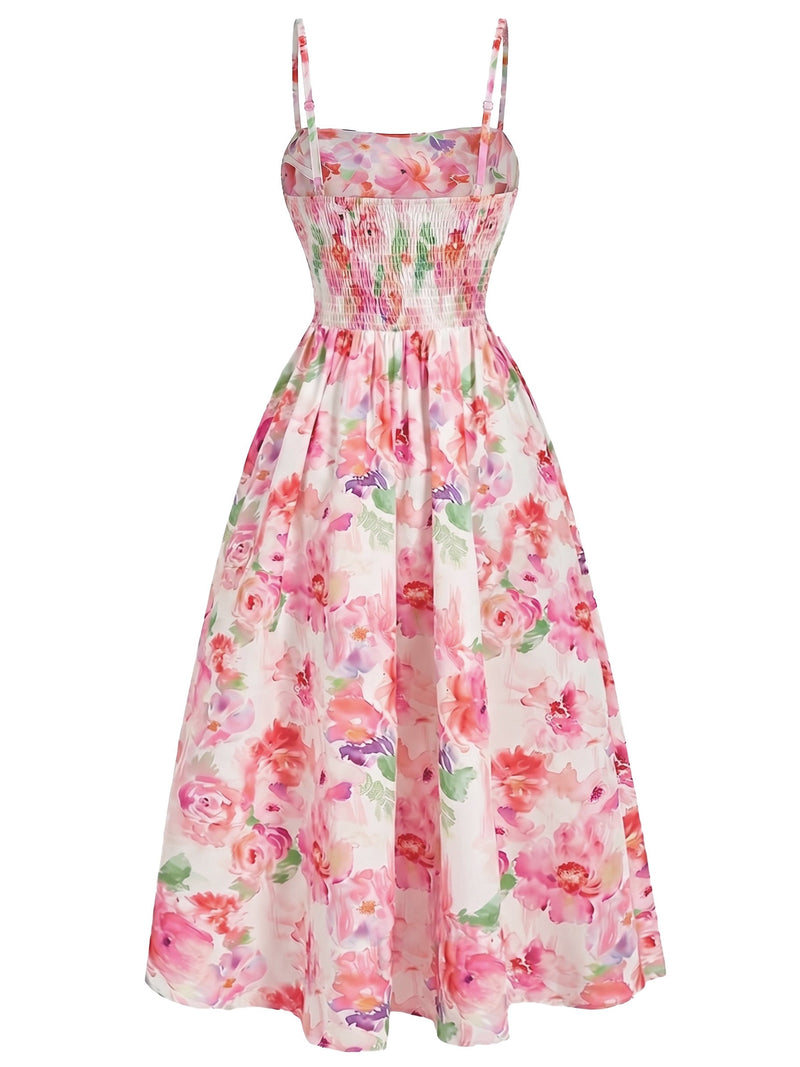 floral camisole midi dress 1940s Floral Ruched Camisole Midi Dress
