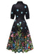 1940s Floral Shirt Neck Belt Dress - vintage dress, retro fashion, elegant style for vintage lovers