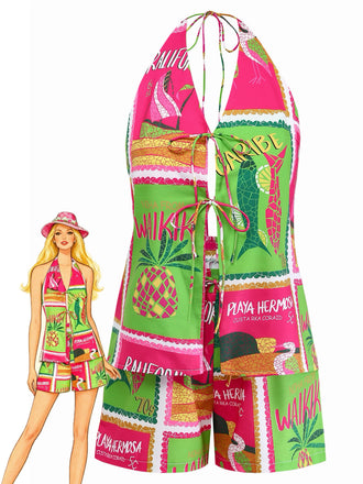 1940s Floral Spaghetti Strap Cardigan Shorts Set - vintage fashion, retro style