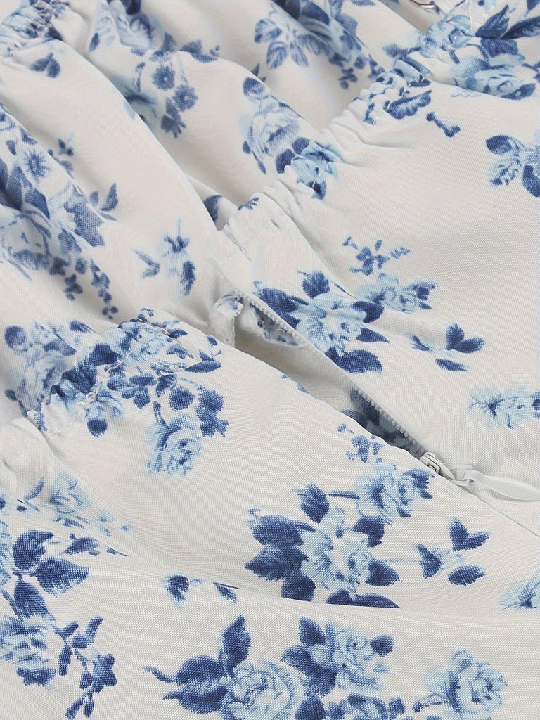 1940s Floral Spaghetti Strap Dress 9