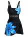 1940s Floral Strappy Scoop-Neck Tie Mesh Swim Dress - vintage dress, retro fashion