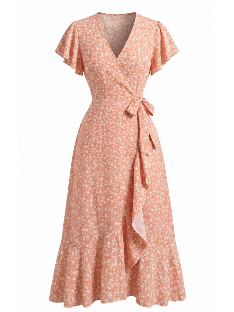1940s Floral Tie V-Neck Maxi Dress, vintage dress, retro fashion, floral print - perfect for women who love vintage and retro fashion