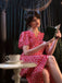 She slips into this 1940s Floral V-Neck Added Button Dress and suddenly it's a 1940s daydream
