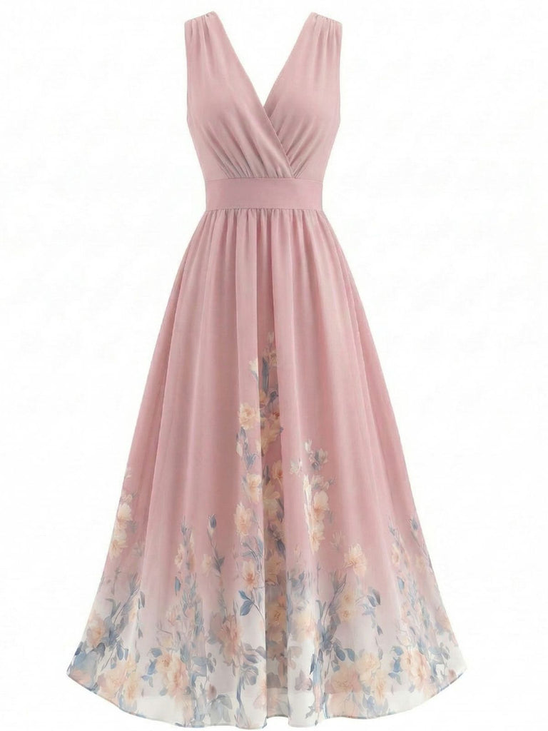 1940s Floral V-Neck Sleeveless Midi Dress | Retro Stage 1940s Floral V-Neck Sleeveless Midi Dress | Retro Stage