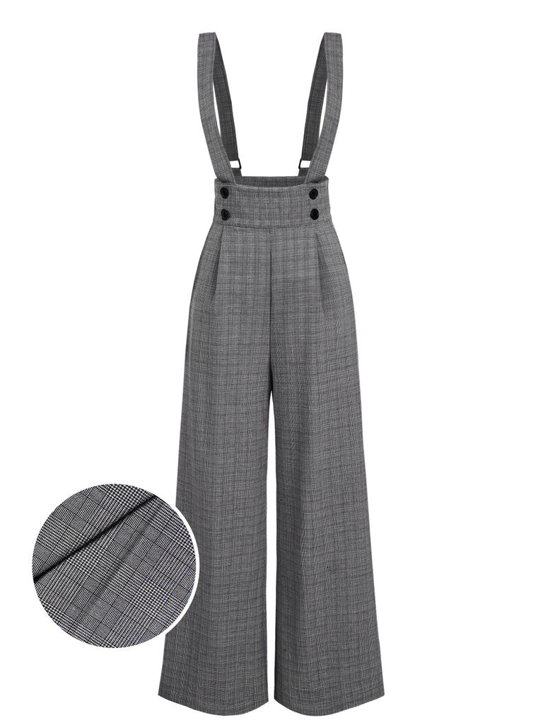 She walks in these 1940s Glen Plaid Buttoned Overall Pants and the world follows