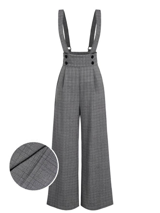 She walks in these 1940s Glen Plaid Buttoned Overall Pants and the world follows