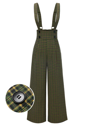 These 1940s Glen Plaid Buttoned Overall Pants carry 1940s ambition in every seam