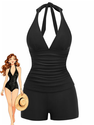1940s Halter Boy Short Tankini Set - vintage fashion, retro style for vintage lovers