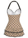 1940s Halter Dot Bow One-Piece Swimsuit: beautiful vintage swimwear, retro swimsuit, pin-up style with timeless appeal