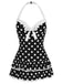 1940s Halter Dot Bow One-Piece Swimsuit: beautiful vintage swimwear, retro swimsuit, pin-up style with timeless appeal