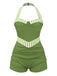 1940s Halter Patchwork One-piece Swimsuit: timeless style reimagined
