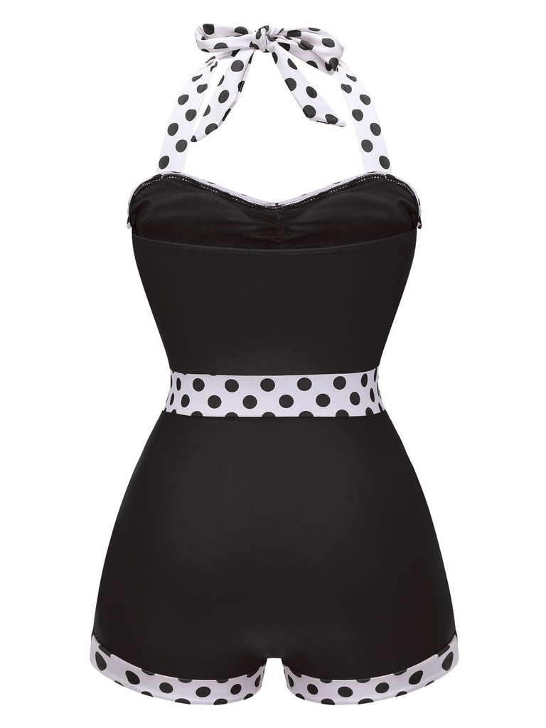 This 1940s Halter Patchwork One-piece Swimsuit carries 1940s vacation dreams in every stitch