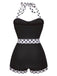 This 1940s Halter Patchwork One-piece Swimsuit carries 1940s vacation dreams in every stitch