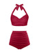 This 1940s Halter Pleated Solid Swimsuit carries 1940s vacation dreams in every stitch