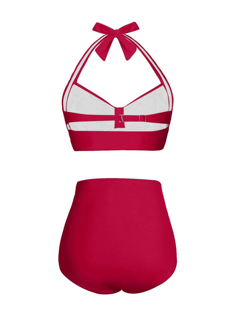 1940s Halter Pleated Solid Swimsuit — because 1940s glamour never goes out of style